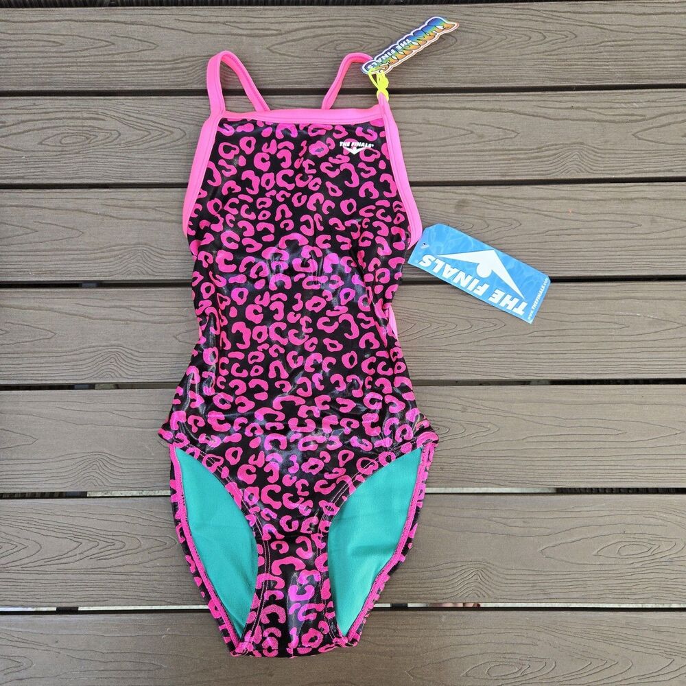 TYR The Finals Womens Disco Cat Foil Swimsuit Flutterback Pink - Size 32 New